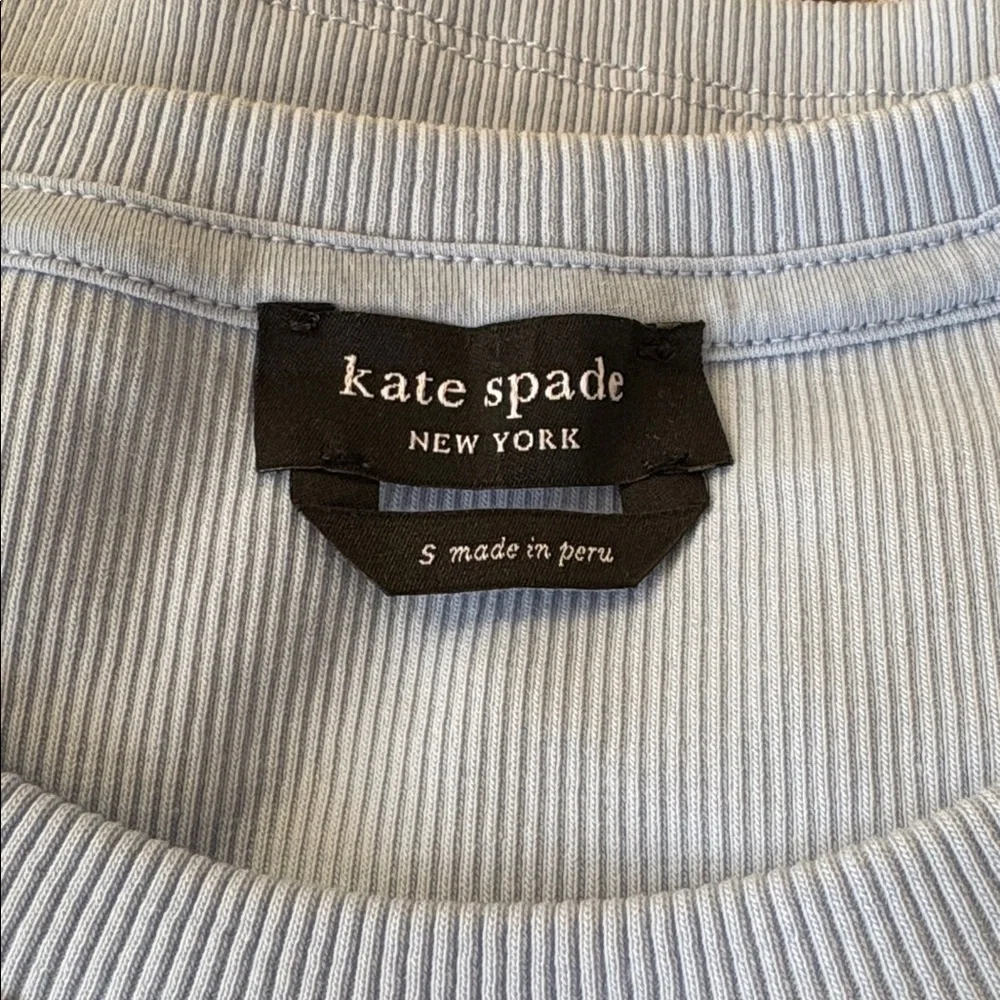 NWOT Kate Spade Mix Media Lace Tee Top Fresh Women’s Small Breeze Blue Ribbed